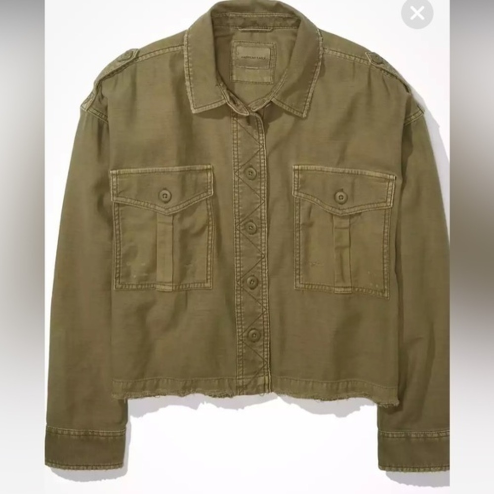 American‎ Eagle Cropped Military Shacket XS - Picture 7 of 11
